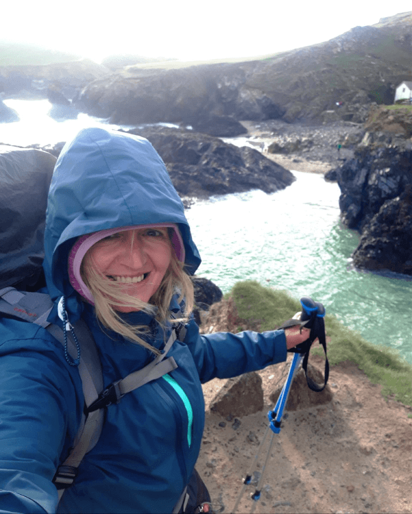 A selfie taken by Tracey on her walk along the UK Coast Path